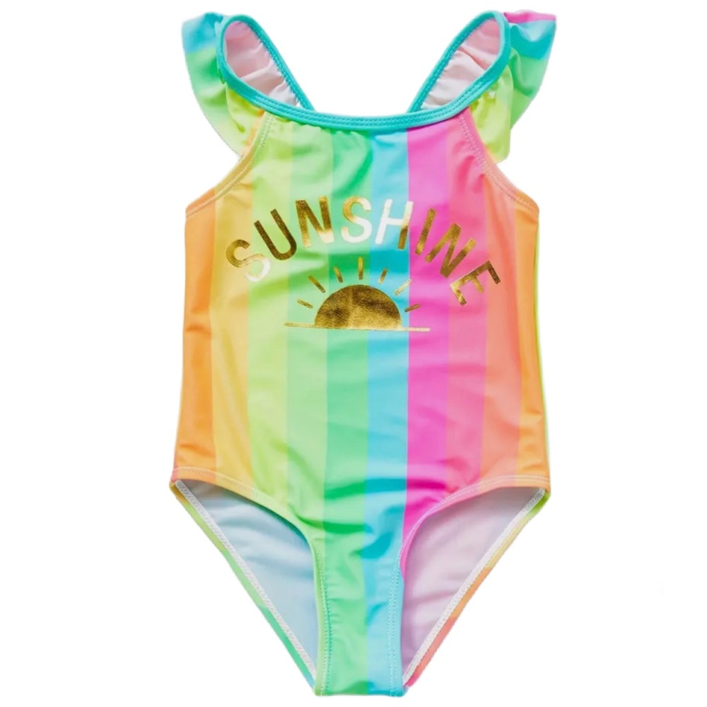 Rainbow SUNSHINE One-Piece Swimwear Bathing Swimsuit Ruffle Scoop Neck New